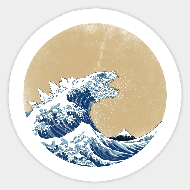 Hokusai Kaiju - Vintage version Sticker by Mdk7